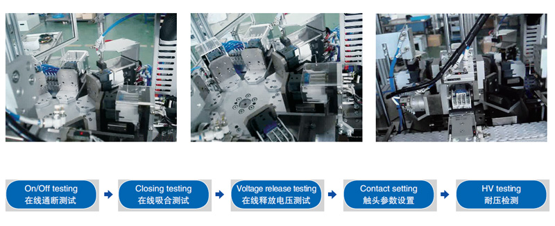 On/Off testing>Closing testing>Voltage mlease tosting>Contact setting>HV tosting