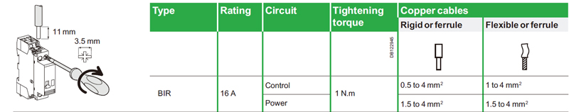 Type,Rating,Circuit,Tightening torque,Copper cables