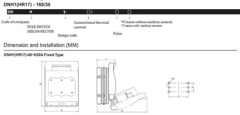 Model Meaning:Dimension and installation(MM)