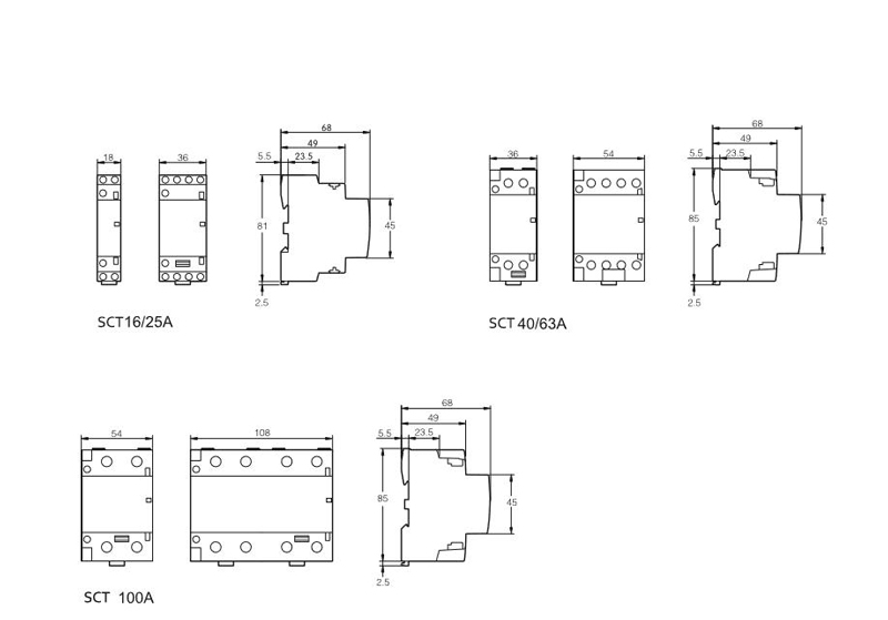 Dimension:SCT16/25A,SCT 40/63A,SCT 100A