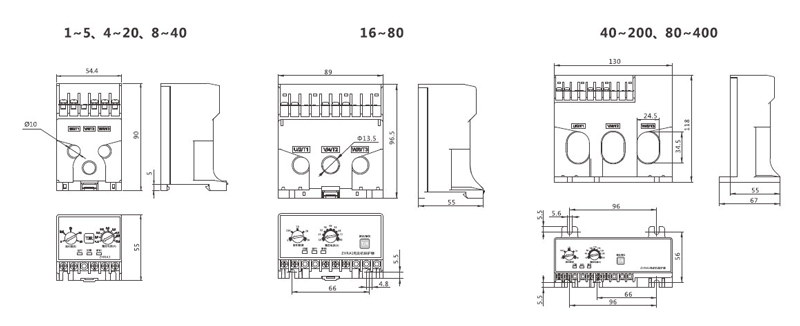 Dimensions:1~5、4~20、8~40,16~80,40~200、80~400