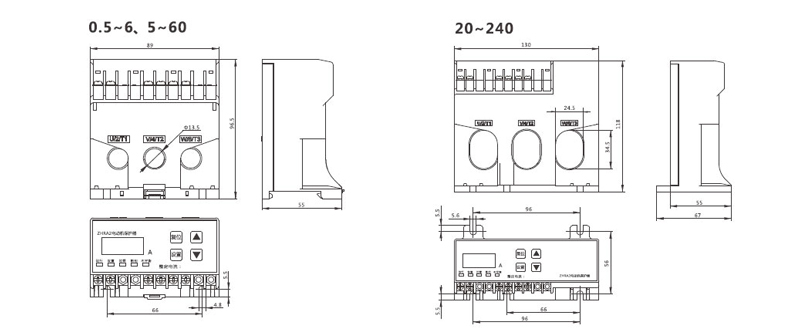 Dimensions:0.5~6、5~60,20~240