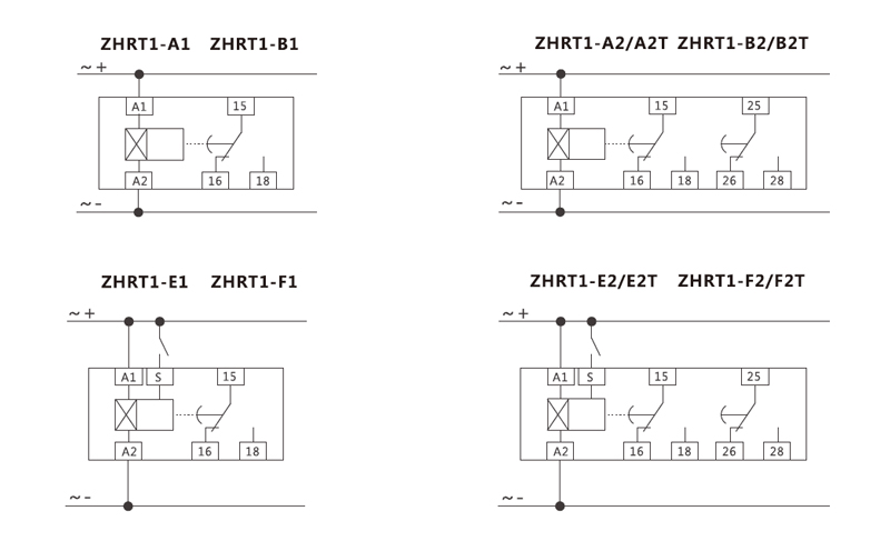 Wiring Diagram:ZHRT1-A1 ZHRT1-B1,ZHRT1-A2/A2T ZHRT1-B2/B2T,ZHRT1-E1 ZHRT1-F1,ZHRT1-E2/E2T ZHRT1-F2/F2T
